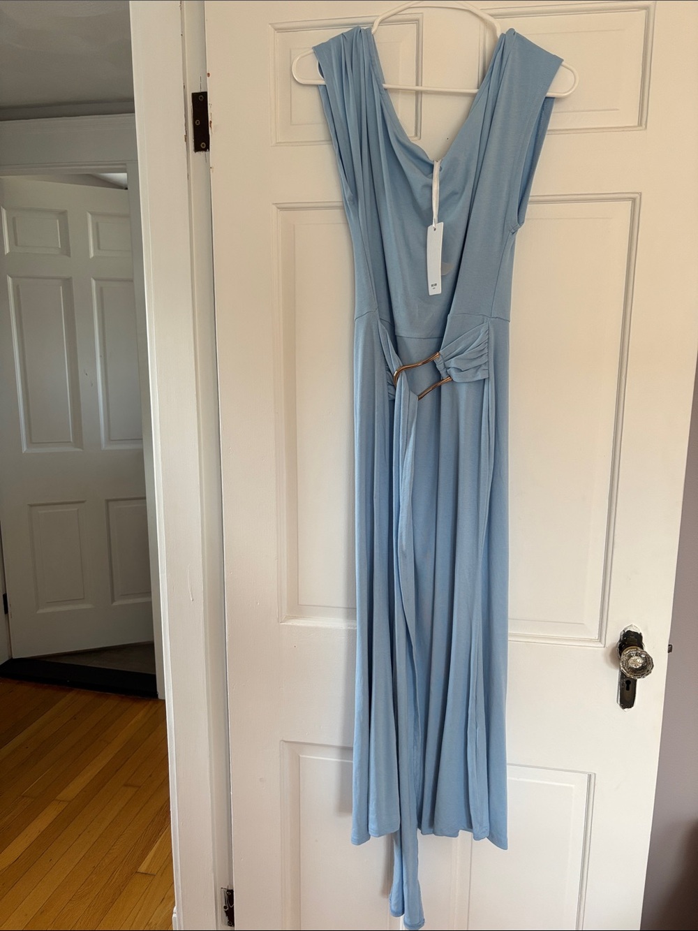 Grace Karin Light Blue Sleeveless Maxi Dress with Draping